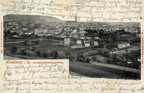 Annaberg in Saxony, town in the Ore Mountains, Erzgebirgskreis, Saxony, postcard, view around 1900