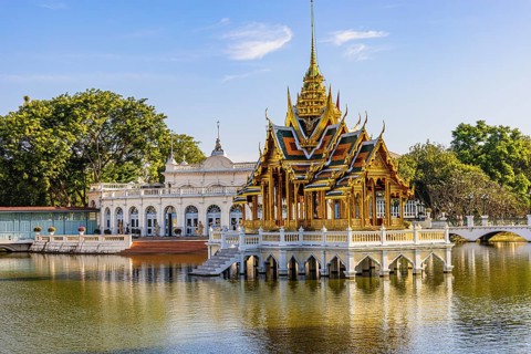 Open gilded pavilion, Buddhist temple complex, Thai King's Summer Palace, Bang Pa-In, near