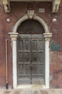 Old wooden front door, Burano, Venice, Veneto, Italy