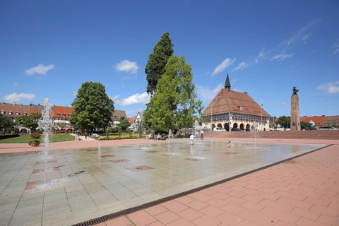 Fountain complex with water features, town house, market square, Freudenstadt, Northern Black