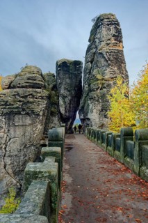 Evening atmosphere at the Bastei Bridge, Bastei, Lohmen, Saxon Switzerland, Elbe Sandstone