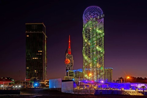 Georgia - Batumi - Geogical Alphabet Tower at night