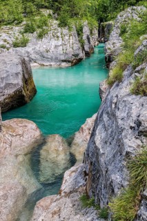 Wild river Soca flows through gorge, Triglav National Park, Soca Valley, Slovenia
