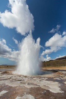 Strokkur is a fountain geyser located in a geothermal area in the southwest part of Iceland. It is
