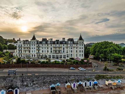 The Grand Hotel in Torquay from a drone, English Riviera, Torbay, Devon, England, United Kingdom
