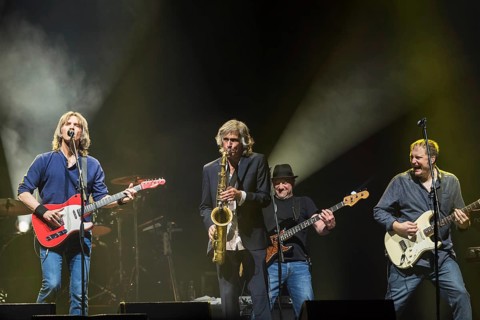Wroclaw, Poland. 27th February, 2018. Concert of band Dire Straits Experience. Picture from left: