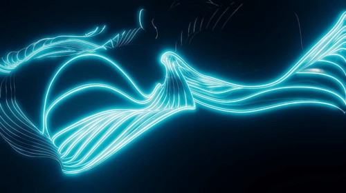 Abstract illustration of glowing neon lines swirling gracefully, creating a sense of fluid motion