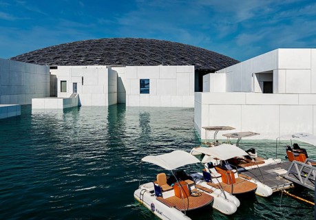 Louvre Abu Dhabi architecture, art museum by French architect Jean Nouvel, buildings on Saadiyat