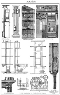 Historic illustration, lift constructions, 19th century, historische Zeichnung, Aufzüge im 19.