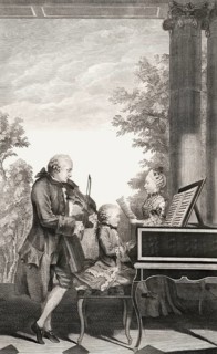 Leopold Mozart and his children Maria Anna Nannerl and Wolfgang Amadeus giving a Concert in Paris