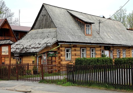 Traditional wooden houses in the village of Chocholow, detail of Podhale-style wooden architecture,