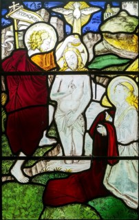 Detail stained glass window of Christ's life, Burlison & Grylls c 1880, Kelsale church, Suffolk,
