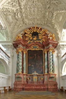 Baroque altar with paintings, columns and decorations, arts and crafts, splendour, castle church,