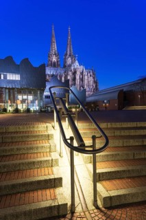 Stairs from Rheingarten to Heinrich-Böll-Platz and Museum Ludwig, Cologne Cathedral, Cologne, North
