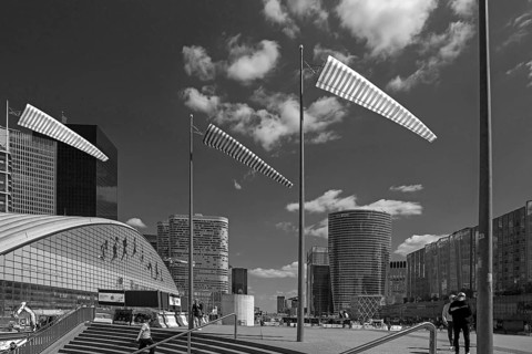 La Défence, the New High City District, the largest office district in Europe, black and white,