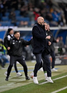 Goal celebration Coach Christian Ilzer TSG 1899 Hoffenheim Gesture Gesture Europa League, PreZero