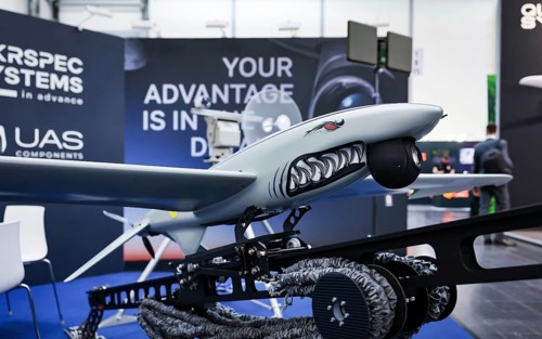 Düsseldorf, North Rhine-Westphalia, Germany - UKRSPECSYSTEMS, SHARK-M reconnaissance drone at the
