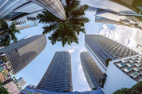Miami skyline with high-rise real estate in the Brickell district of Miami, USA