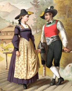 Traditional costumes in Germany around 1820, Tyrol, Zillertal, A man and a woman in traditional