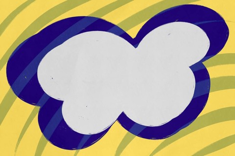 An illustration of an abstract comic speech bubble centered over a spirited backdrop of yellow and