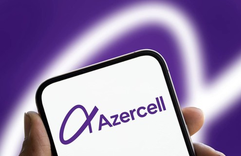 Azercell logo is displayed on smartphone. Azercell is an Azerbaijani telecommunications company