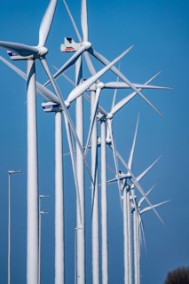 Wind farm on the Nordzeeweg, on a long spit of land between the Maas and the Calandkanaal in the
