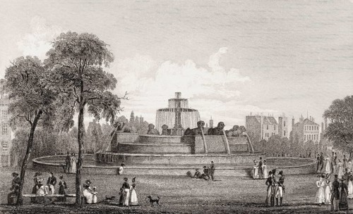 Château d'Eau, Paris, antique steel engraved print, 1831