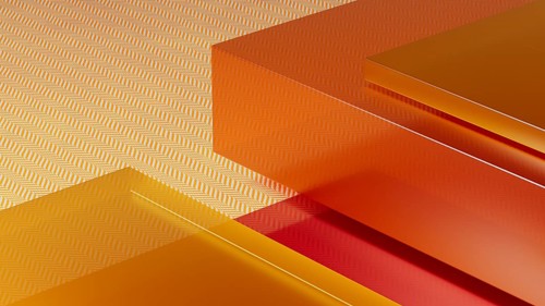 An abstract composition features transparent crystals arranged against a warm-toned background,