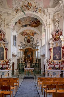 Interior view of the altar, choir, St Mary's Castle Church, Mainau Island, Constance district,