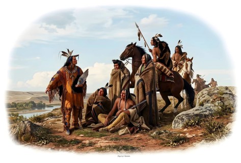 Crow Indians, indigenous people, North America, Sioux, Missouri, historical illustration, digitally