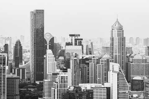 Over the rooftops of Bangkok, view from the Moon Bar on the roof terrace of the Banyan Tree hotel,
