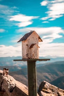 A figure of a house above Mount Adarra in Guipuzcoa a winter morning