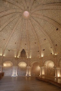 Interior view of the keep of the château built in the 14th century, hall of the tower with ceiling