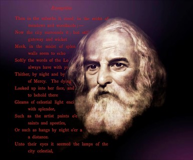 Portrait of Henry Wadsworth Longfellow, 1807 – 1882, American poet, text from Longfellow‘s poem