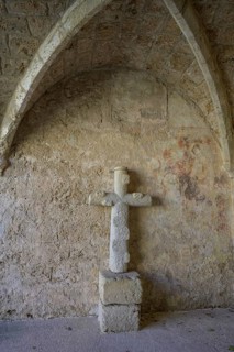 Stone cross and frescoes, Gellone Abbey, also Saint-Guilhem-le-Désert Monastery, Département