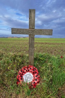 World War One Khaki Chums Cross monument to WWI Christmas Truce German, British football match