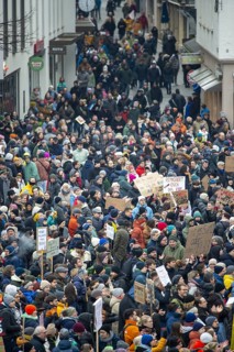 Demonstration against the right, people protest against right-wing extremism and in favour of