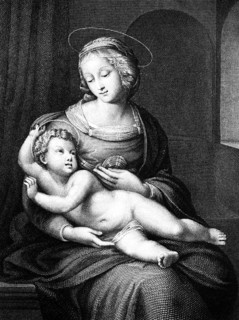 Portrait Mater Immaculata after Raphael, Madonna with child, halo, religious art, historical