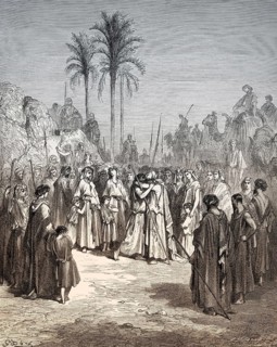 Meeting of Jacob and Esau, woodcut by Gustave Doré
