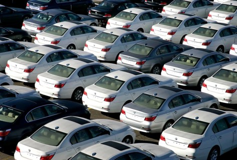BMW cars await export at the port of Bremerhaven, Germany, Bremerhaven, Germany