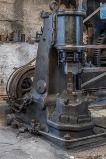 Air hammer and transmission gearbox in a historic hammer mill, Industrial Museum Lauf, Sichardstr.,