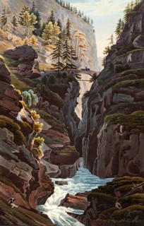 The middle bridge of the Via Mala, section of path along the Hinterrhein between Thusis and