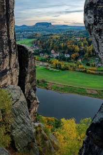 View from the Bastei Bridge, Bastei, Lohmen, Saxon Switzerland, Elbe Sandstone Mountains, Saxony,