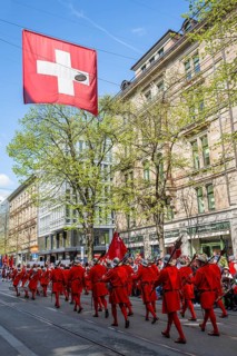 Parade of historically costumed guildsmen, Sechseläuten or Sächsilüüte, Zurich Spring Festival,