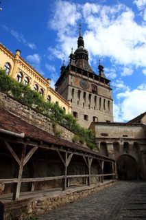 Romania, hour tower in the historic old town of Sighisoara, German Sighisoara, town in Mures