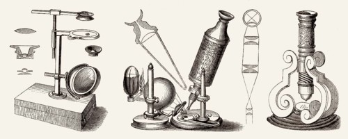 Alte Mikroskope von John Cuff, Robert Hooke, Johann Franz Griendel, 17. und 18. Jahrhundert