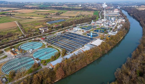 Main sewage treatment plant in Stuttgart-Mühlhausen. With 1.2 million inhabitants, the treatment
