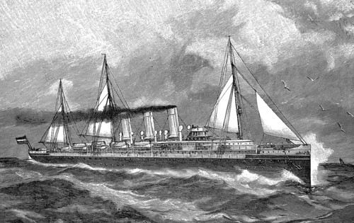 Augusta Victoria, a fast steamer that was the largest German passenger ship from 1888 to 1889. It