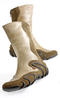 1 pair of boots, women's boots, in front of a white background, studio shot