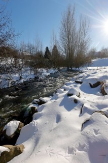 Dortmund, North Rhine-Westphalia, Germany - Sunny winter landscape in the Ruhr area, ice and snow